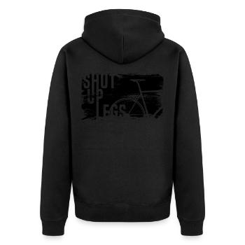 Rennrad Limit Shut Up Legs - Unisex Premium Bio Zip Hoodie - Schwarz - Hinten - Nico (187cm)