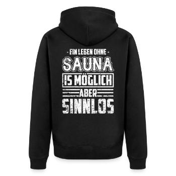 Saunagänger Geschenk - Unisex Premium Bio Zip Hoodie - Schwarz - Hinten - Nico (187cm)