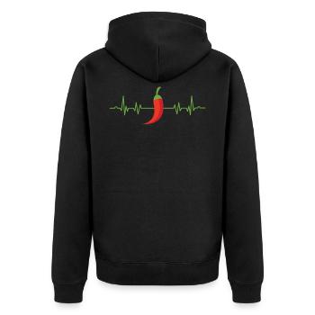 Chilli Herzschlag Puls - Unisex Premium Bio Zip Hoodie - Schwarz - Hinten - Nico (187cm)