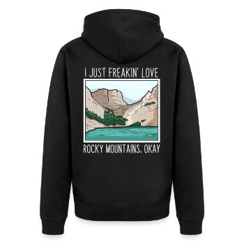 Rocky Mountains - Unisex Premium Bio Zip Hoodie - Schwarz - Hinten - Nico (187cm)