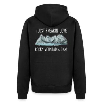 Rocky Mountains - Unisex Premium Bio Zip Hoodie - Schwarz - Hinten - Nico (187cm)