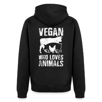 Vegan Tierschutz - Unisex Premium Bio Zip Hoodie - Schwarz - Hinten - Nico (187cm)
