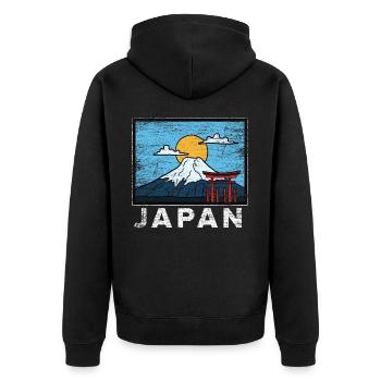Japan Berg Fuji Geschenk - Unisex Premium Bio Zip Hoodie - Schwarz - Hinten - Nico (187cm)