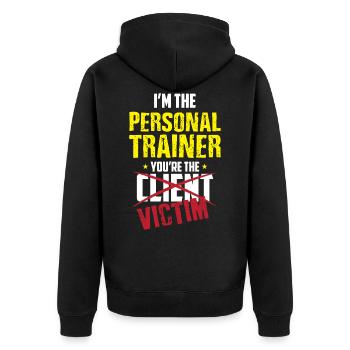 Fitnesstrainer Trainer Motivation - Unisex Premium Bio Zip Hoodie - Schwarz - Hinten - Nico (187cm)