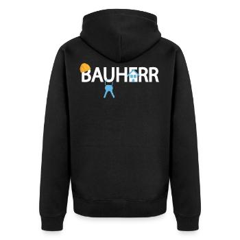 Bauherr - Unisex Premium Bio Zip Hoodie - Schwarz - Hinten - Nico (187cm)