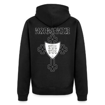 Normandie - Unisex Premium Bio Zip Hoodie - Schwarz - Hinten - Nico (187cm)