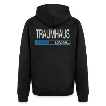 Traumhaus Loading Hausbau Richtfest Traumhaus - Unisex Premium Bio Zip Hoodie - Schwarz - Hinten - Nico (187cm)