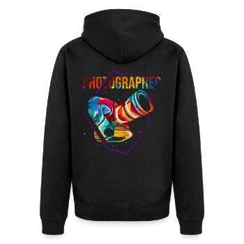Fotograf Kamera Geschenk - Unisex Premium Bio Zip Hoodie - Schwarz - Hinten - Nico (187cm)