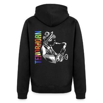 Tenorhorn Geschenk - Unisex Premium Bio Zip Hoodie - Schwarz - Hinten - Nico (187cm)