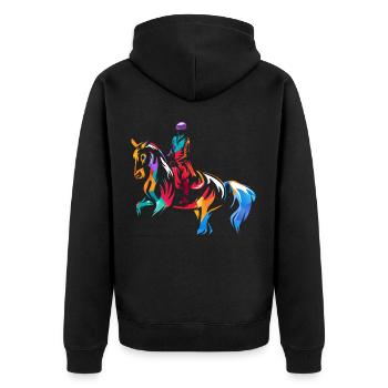 Dressur - Unisex Premium Bio Zip Hoodie - Schwarz - Hinten - Nico (187cm)