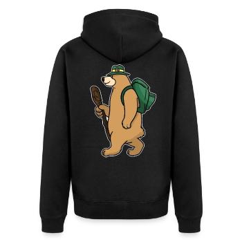 Backpacker Bär - Unisex Premium Bio Zip Hoodie - Schwarz - Hinten - Nico (187cm)
