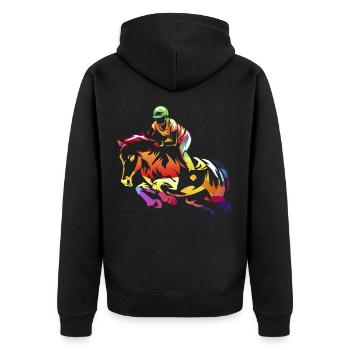 Springreiten Pferdesport Hürdenspringen - Unisex Premium Bio Zip Hoodie - Schwarz - Hinten - Nico (187cm)