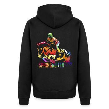 Springreiten Reitsport - Unisex Premium Bio Zip Hoodie - Schwarz - Hinten - Nico (187cm)
