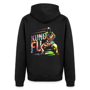 Kung Fu - Unisex Premium Bio Zip Hoodie - Schwarz - Hinten - Nico (187cm)