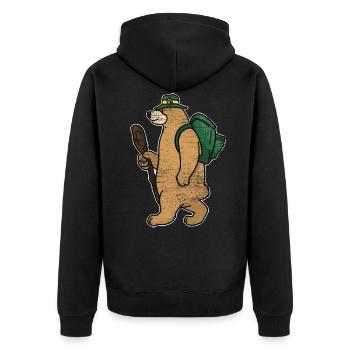 Backpacker Bär Geschenk - Unisex Premium Bio Zip Hoodie - Schwarz - Hinten - Nico (187cm)