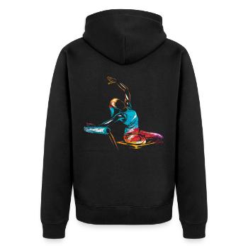 Pilates Übung - Unisex Premium Bio Zip Hoodie - Schwarz - Hinten - Nico (187cm)