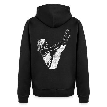 Pilates Übung - Unisex Premium Bio Zip Hoodie - Schwarz - Hinten - Nico (187cm)