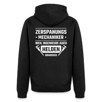 Zerspanungsmechaniker Zerspaner Spruch - Unisex Premium Bio Zip Hoodie - Schwarz - Hinten - Nico (187cm)