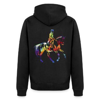 Dressur Geschenk - Unisex Premium Bio Zip Hoodie - Schwarz - Hinten - Nico (187cm)