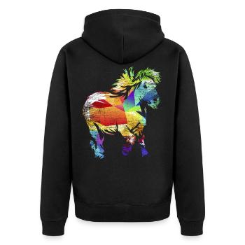 Shetlandpony Geschenk - Unisex Premium Bio Zip Hoodie - Schwarz - Hinten - Nico (187cm)