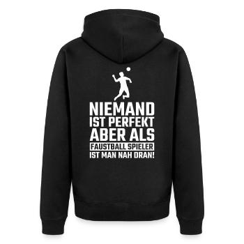 Faustball - Unisex Premium Bio Zip Hoodie - Schwarz - Hinten - Nico (187cm)