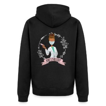 Anästhesistinnen Geschenk - Unisex Premium Bio Zip Hoodie - Schwarz - Hinten - Nico (187cm)