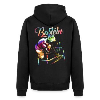 Basteln - Unisex Premium Bio Zip Hoodie - Schwarz - Hinten - Nico (187cm)