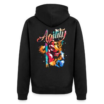 Hunde Agility - Unisex Premium Bio Zip Hoodie - Schwarz - Hinten - Nico (187cm)