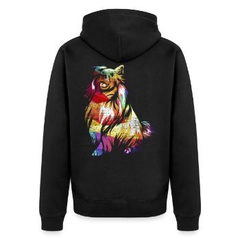 Cadeau de chien de berger Shetland - Veste à capuche bio Premium Unisexe - noir - Dos - Nico (187cm)