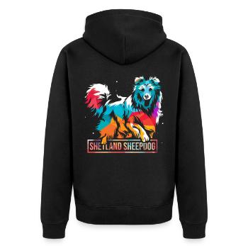 Shetland Schäferhund - Unisex Premium Bio Zip Hoodie - Schwarz - Hinten - Nico (187cm)