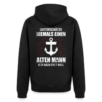 Sylt Herren Nordsee lustige Sprüche Geschenk - Unisex Premium Bio Zip Hoodie - Schwarz - Hinten - Nico (187cm)
