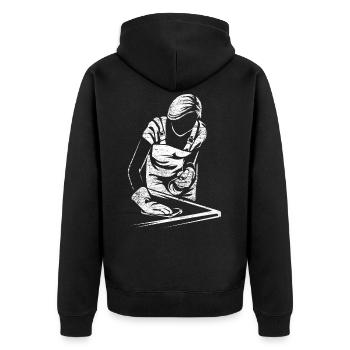 Haushälter Geschenk - Unisex Premium Bio Zip Hoodie - Schwarz - Hinten - Nico (187cm)