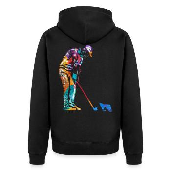 Minigolf Geschenk - Unisex Premium Bio Zip Hoodie - Schwarz - Hinten - Nico (187cm)