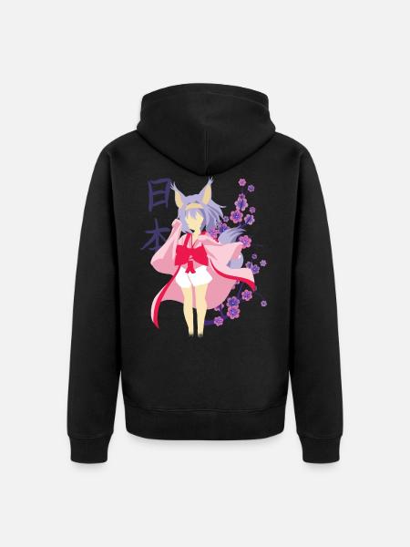 Anime cat girl kawaii girl japanese anime - Unisex Premium Organic Zip Hoodie - black