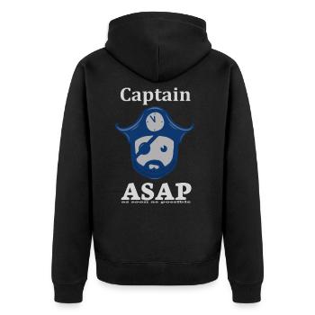 Captain ASAP Itler Nerd Informatiker Administrator - Unisex Premium Bio Zip Hoodie - Schwarz - Hinten - Nico (187cm)