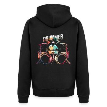 Tambour, Batterie, Rock - Veste à capuche bio Premium Unisexe - noir - Dos - Nico (187cm)