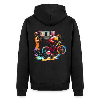 Triathlon - Unisex Premium Bio Zip Hoodie - Schwarz - Hinten - Nico (187cm)