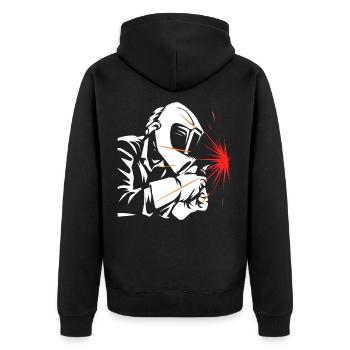 welder - Unisex Premium Organic Zip Hoodie - black - Back - Nico (187cm)