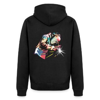 Schweißer-Schweißen - Unisex Premium Bio Zip Hoodie - Schwarz - Hinten - Nico (187cm)