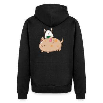 Onigiri reitet auf Katze - Unisex Premium Bio Zip Hoodie - Schwarz - Hinten - Nico (187cm)