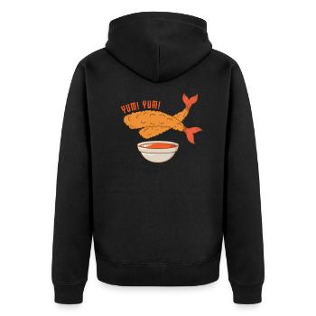 fried shrimp - Unisex Premium Organic Zip Hoodie - black - Back - Nico (187cm)