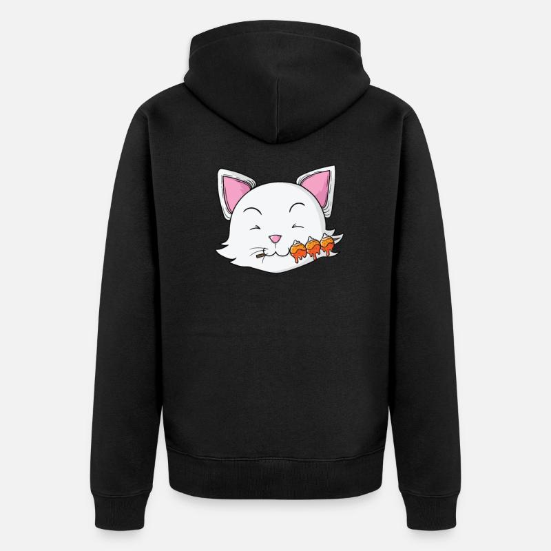 Cat eats dango rice dumplings - Unisex Premium Organic Zip Hoodie - black