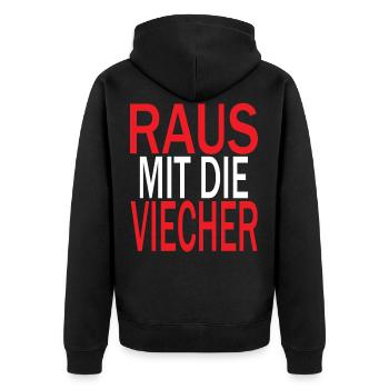 Raus mit die Viecher - Unisex Premium Bio Zip Hoodie - Schwarz - Hinten - Nico (187cm)