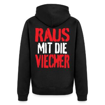 Raus mit die Viecher - Unisex Premium Bio Zip Hoodie - Schwarz - Hinten - Nico (187cm)