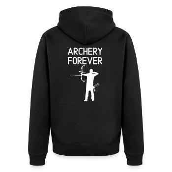 Archery Forever Bogenschießen Bogensport Weiß - Unisex Premium Bio Zip Hoodie - Schwarz - Hinten - Nico (187cm)