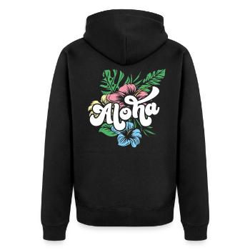 Aloha Hibiscus Hawaii - Unisex Premium Bio Zip Hoodie - Schwarz - Hinten - Nico (187cm)
