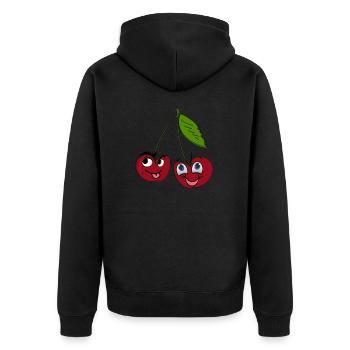 Lustige Kirschen mit Gesicht Cartoon Style - Unisex Premium Bio Zip Hoodie - Schwarz - Hinten - Nico (187cm)
