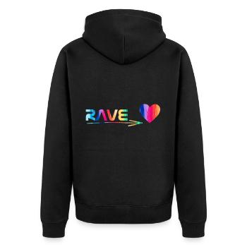 Rave - Unisex Premium Bio Zip Hoodie - Schwarz - Hinten - Nico (187cm)