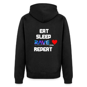 Eat Sleep Rave Repeat - Unisex Premium Bio Zip Hoodie - Schwarz - Hinten - Nico (187cm)