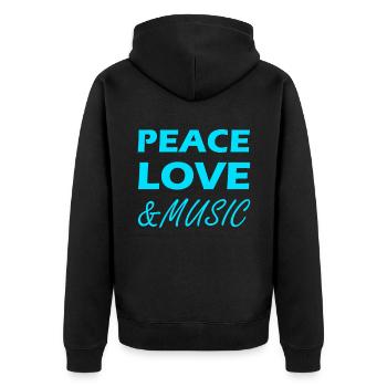 Peace Love & Music - Unisex Premium Bio Zip Hoodie - Schwarz - Hinten - Nico (187cm)